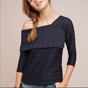 Anthropologie Blue Tassel XS Navy Blue One Shoulder Top with Sleeves